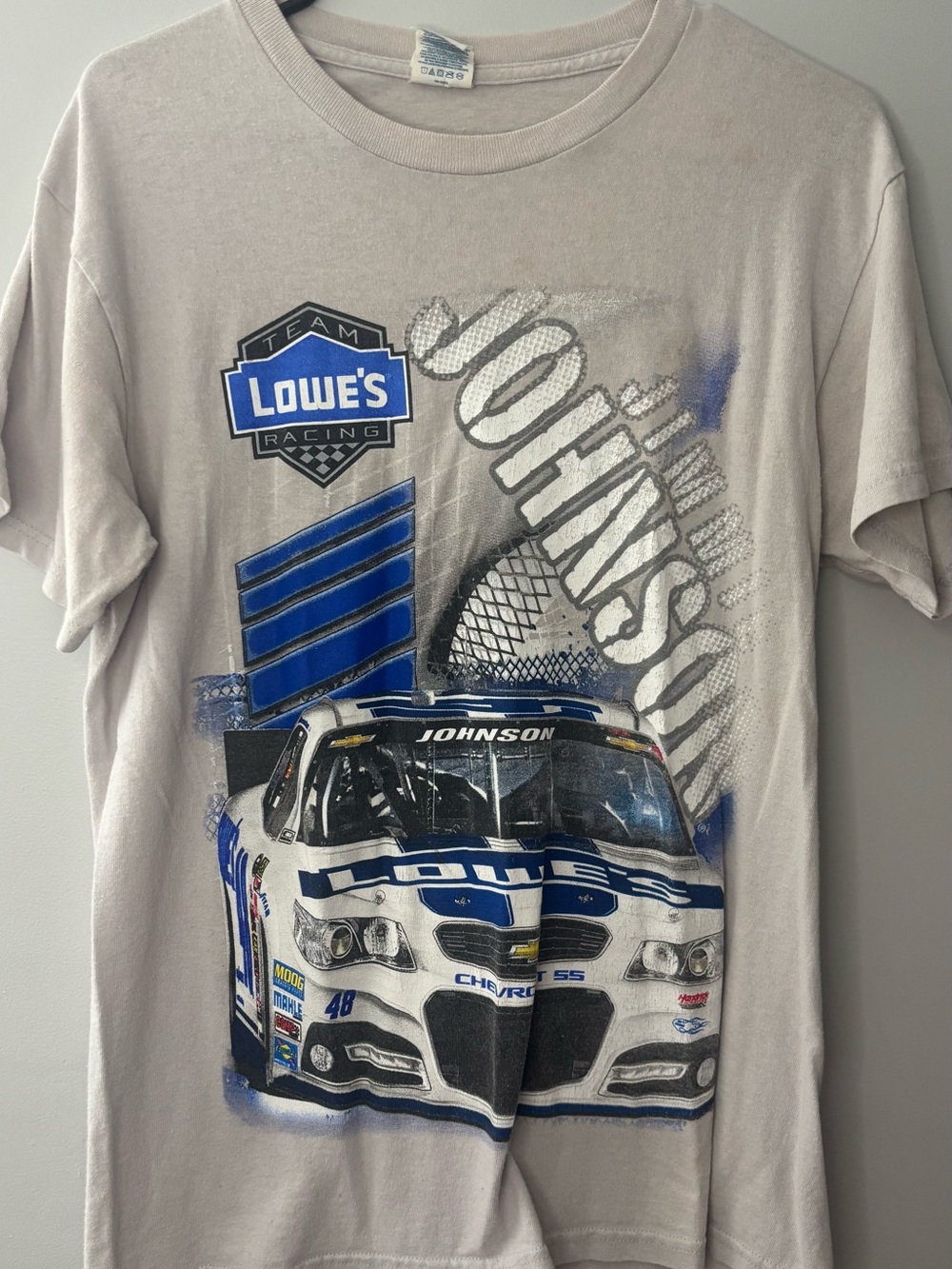 VTG Lowe's Racing Johnson Graphic T-Shirt - Light Gray with Blue